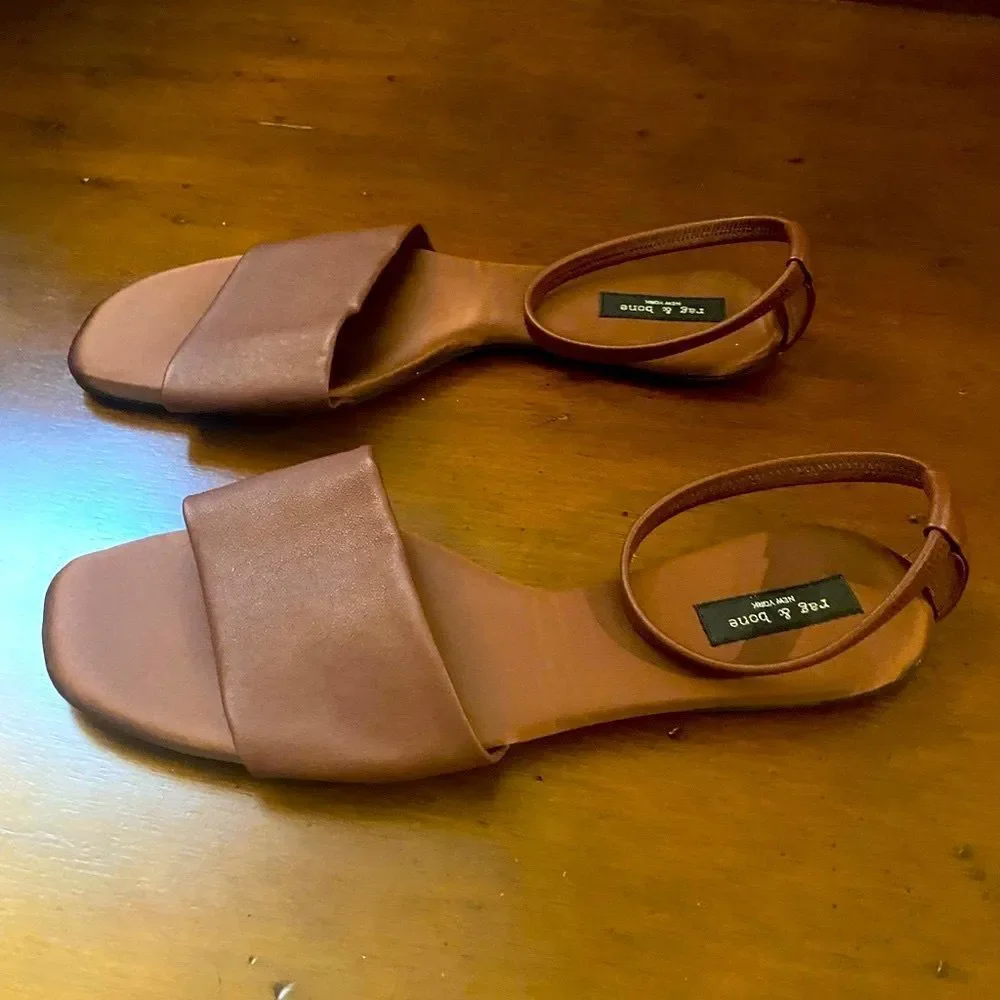 New rag & bone ellory brown rust slip on sandals ankle strap size 40 or USA 10